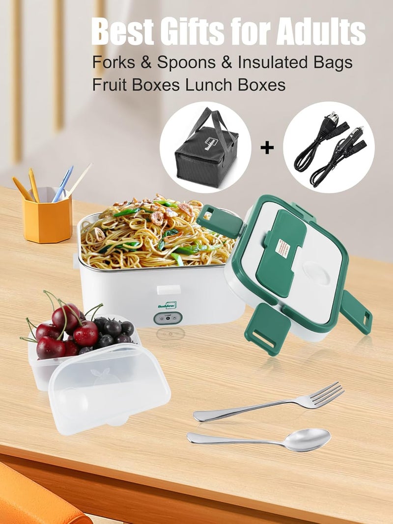 Buddew Electric Lunch Box for Adults, 80W Heated Lunch Box 1.8L Stainless Steel Portable Food Warmer,12/24/110V Lonchera Electrica Portatil for Travel & Work, Loncheras para Hombres de Trabajo(Green) - Image 4